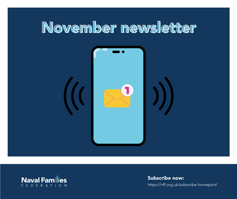 Graphic: November newsletter, with a phone and its notification.